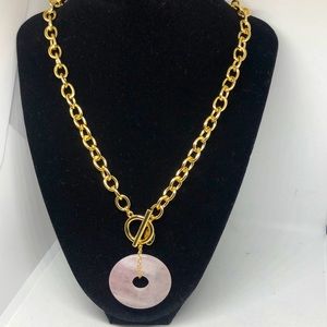 LOFT Gold Tone Pink Stone Pin Wheel Pendant